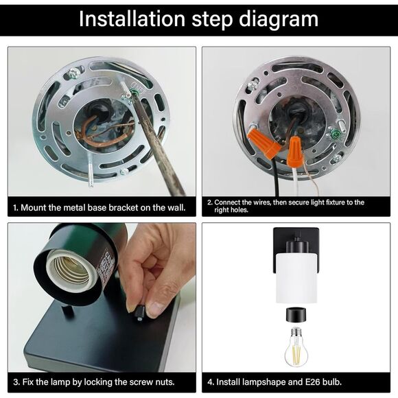 Bathroom Light Fixtures, Matte Black Wall Sconce with Milky White Glass Shade - Picture 6 of 8